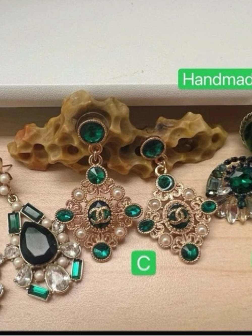Kate spade Green Crystal Filigree Drop Earrings with Pearl Accents